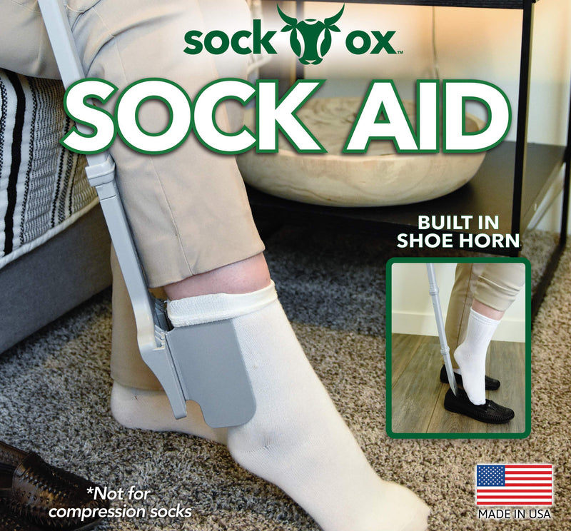 Sock Ox - Extended Length Sock Remover and Long Shoe Horn - Easy On and Off Stocking Slider - Dressing Aid for Senior Men and Women