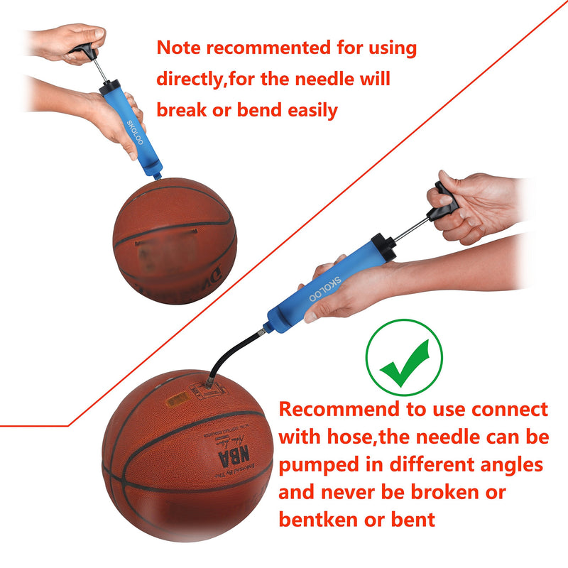 Skoloo 10" Portable Hand Air Ball Pump Inflator Kit with Needle, Nozzle, Extension Hose for Soccer Basketball Football Volleyball Water Polo Rugby Exercise Sports Ball Balloon Swim Inflatables Blue