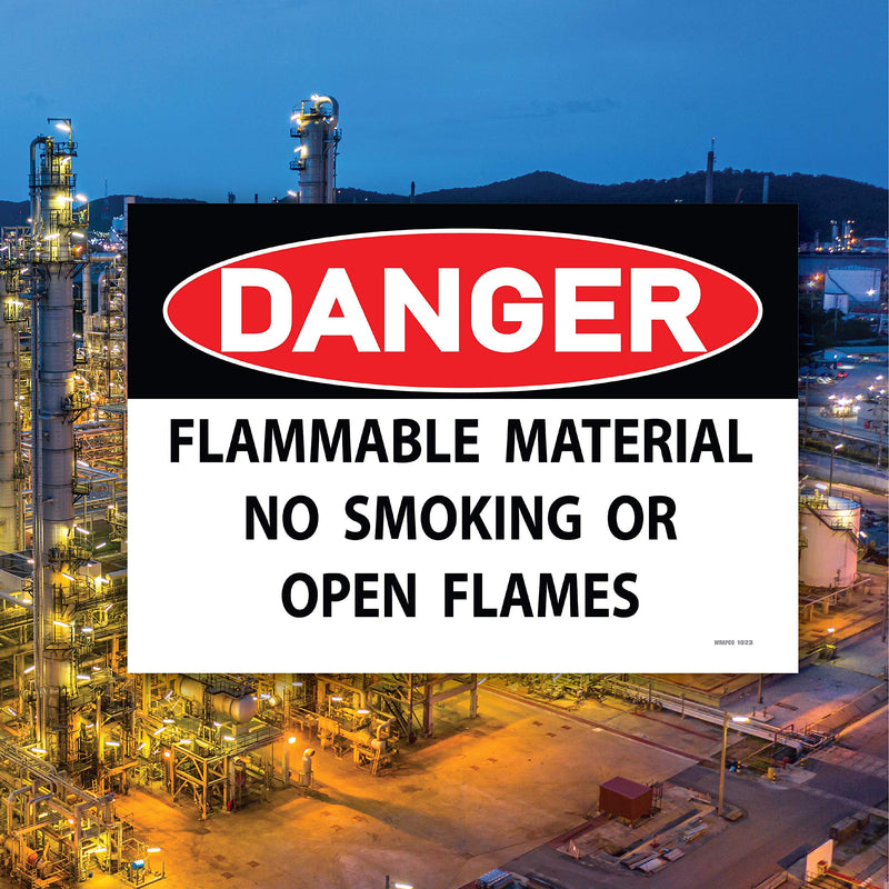 (2 Pack) Danger Flammable Material No Smoking or Open Flames Sign 7"x10" Self Adhesive Vinyl Sticker Decal Indoor/Outdoor Water Proof with Gloss UV Protection