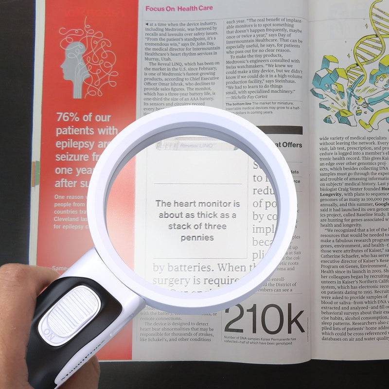 MagniPros Magnifying Glass with Bright LED Lights and 10X + 5X Illuminated 2 Interchangeable Lenses Ideal for Seniors, Maps, Macular Degeneration, Jewelry, Watch & Computer Repair 5X +10X
