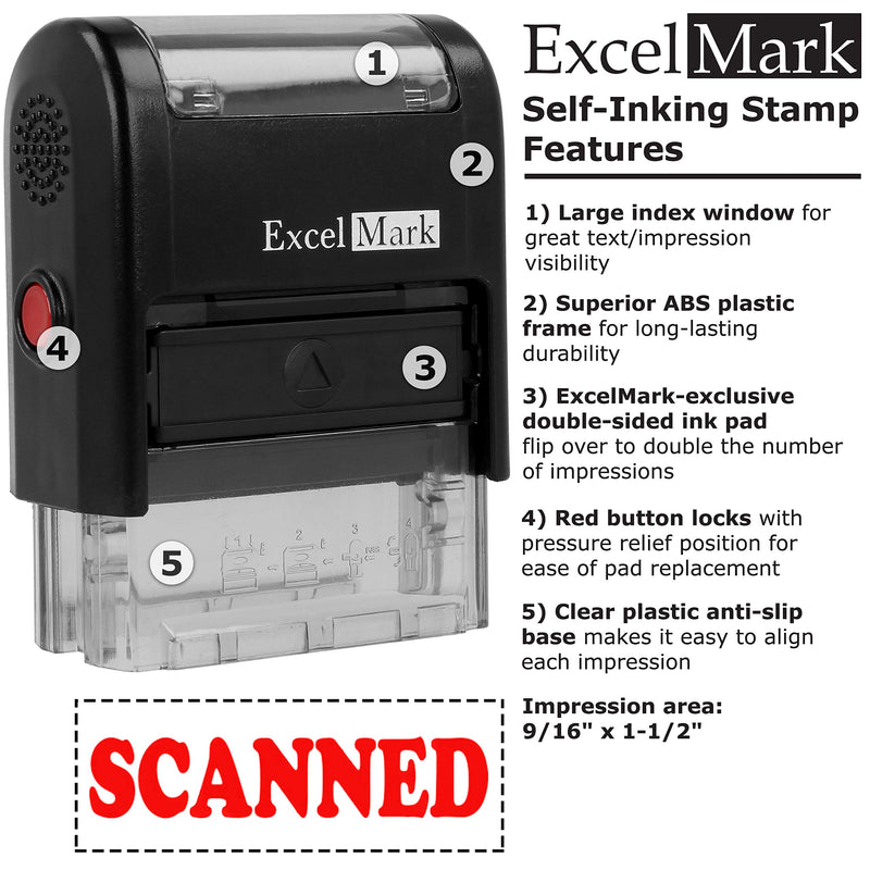 SCANNED Self Inking Rubber Stamp - Red Ink