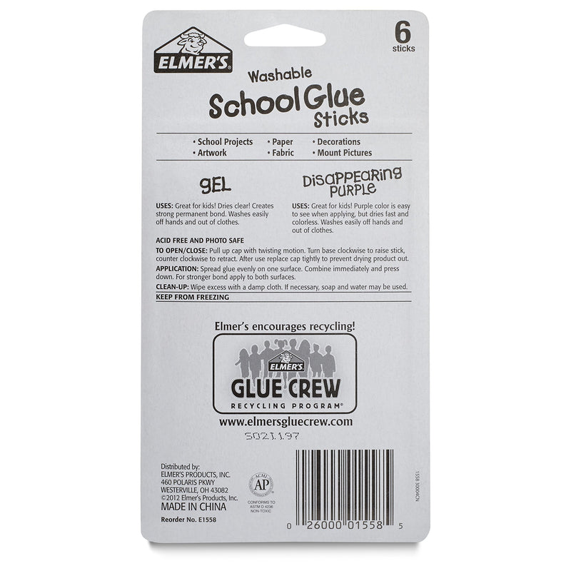 Elmer's Washable School Glue, Gel & Disappearing Purple, 6 Pack 6-Pack 0.21 oz and 0.28 oz Combo