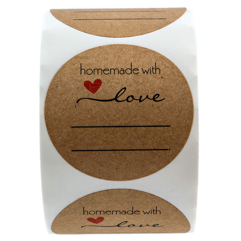 2" Homemade with Love Sticker with Lines for Writing /2" Round Homemade with Love Canning Labels / 500 Labels per roll