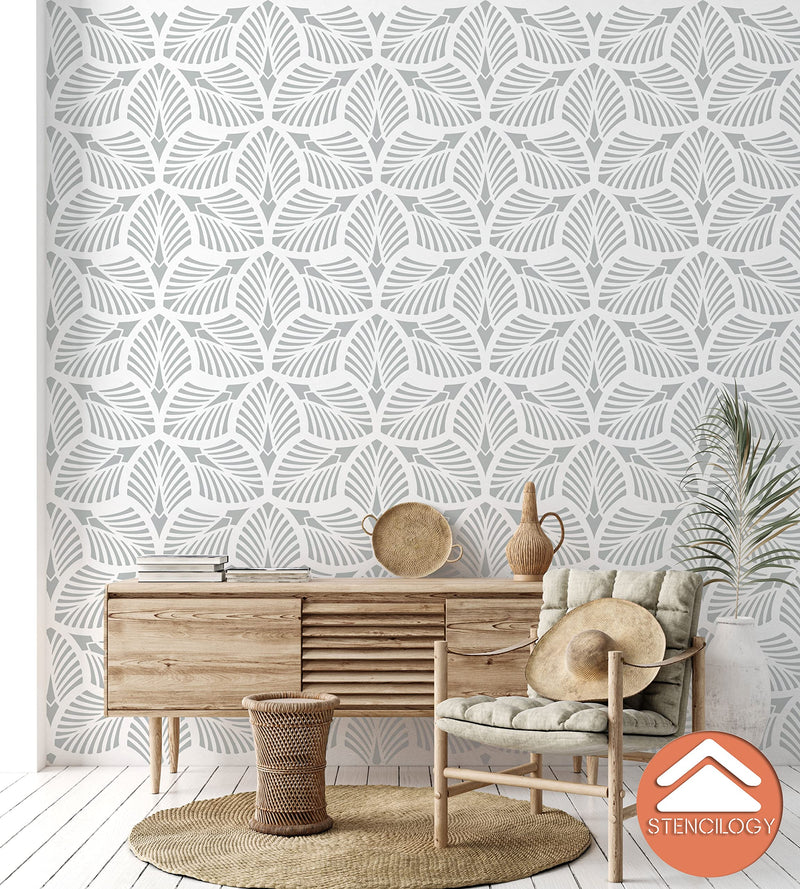 STENCILOGY® / Danube - 23" x 38" XL Wall Stencil, Palm Leaf, Large Allover Wall Stencils for Painting, Stencils for Walls, Large Floral Wall Stencil