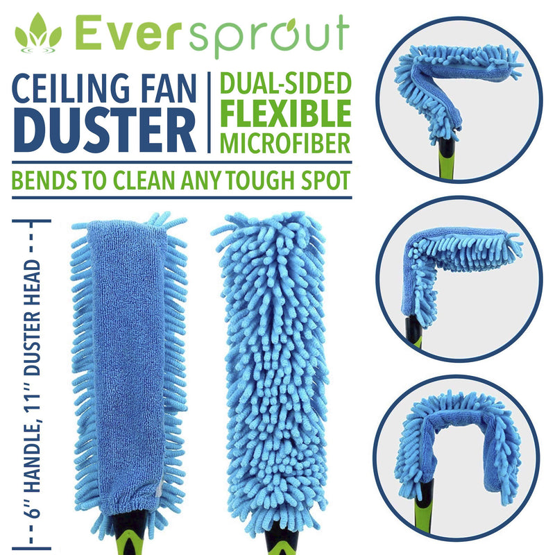 EVERSPROUT 1.5-to-4.5 Foot Flexible Microfiber Ceiling & Fan Duster | 8-10 Ft Standing Reach | Bendable to Clean Any Fan Blade | Removable & Washable Brush Head | Premium Lightweight Extension Pole