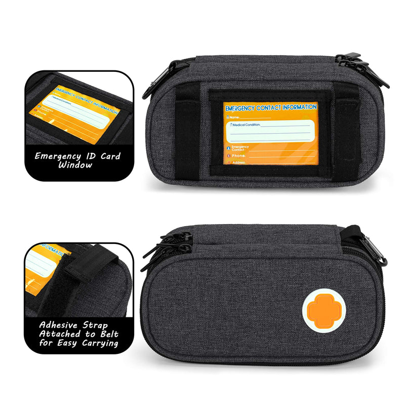 CURMIO Double Layer EpiPen Carrying Case for Kid, Portable Medicine Supplies Bag for 2 EpiPens, Auvi-Q, Syringes, Spacer, Nasal Spray, Home and Travel, Black