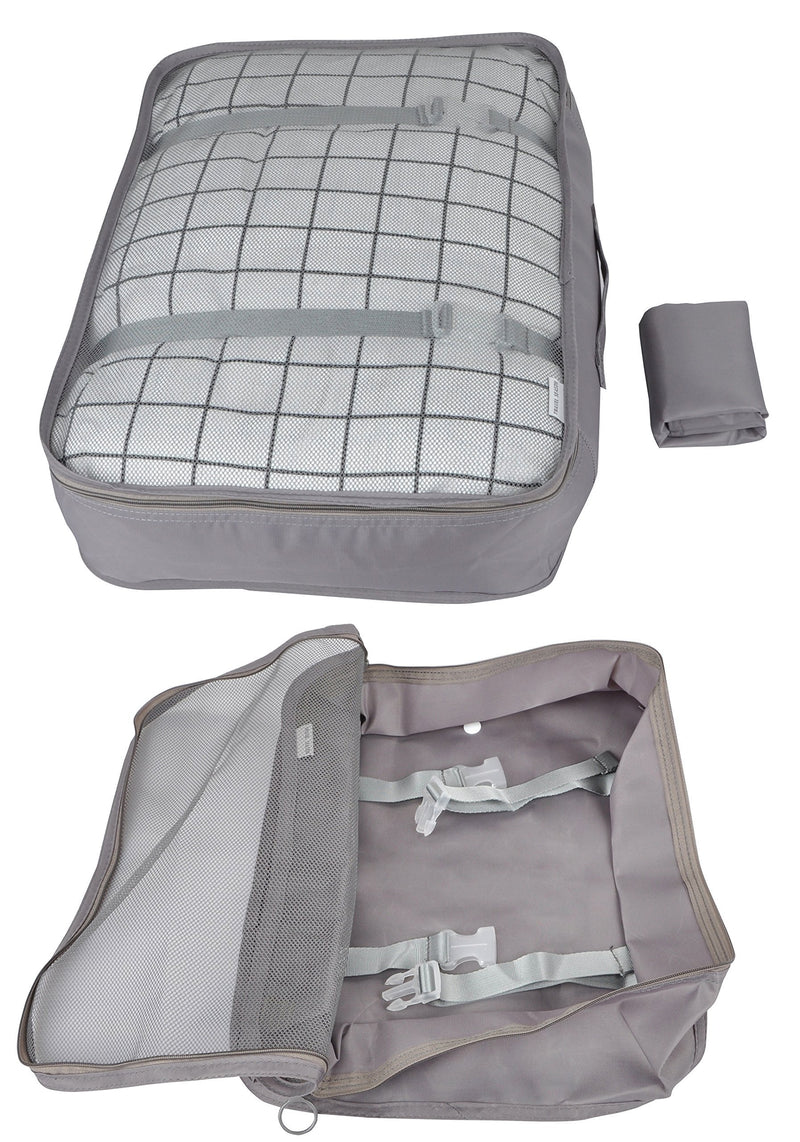 Vercord 8 Set Travel Packing Pods Luggage Organizers Cubes with Laundry Bags Accessories, Grey