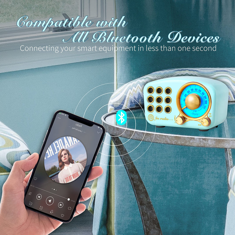 Retro Bluetooth Speaker, Vintage Radio-Greadio FM Radio with Old Fashioned Classic Style, Strong Bass Enhancement, Loud Volume, Bluetooth 4.2 Wireless Connection, TF Card and MP3 Player (Blue) Blue