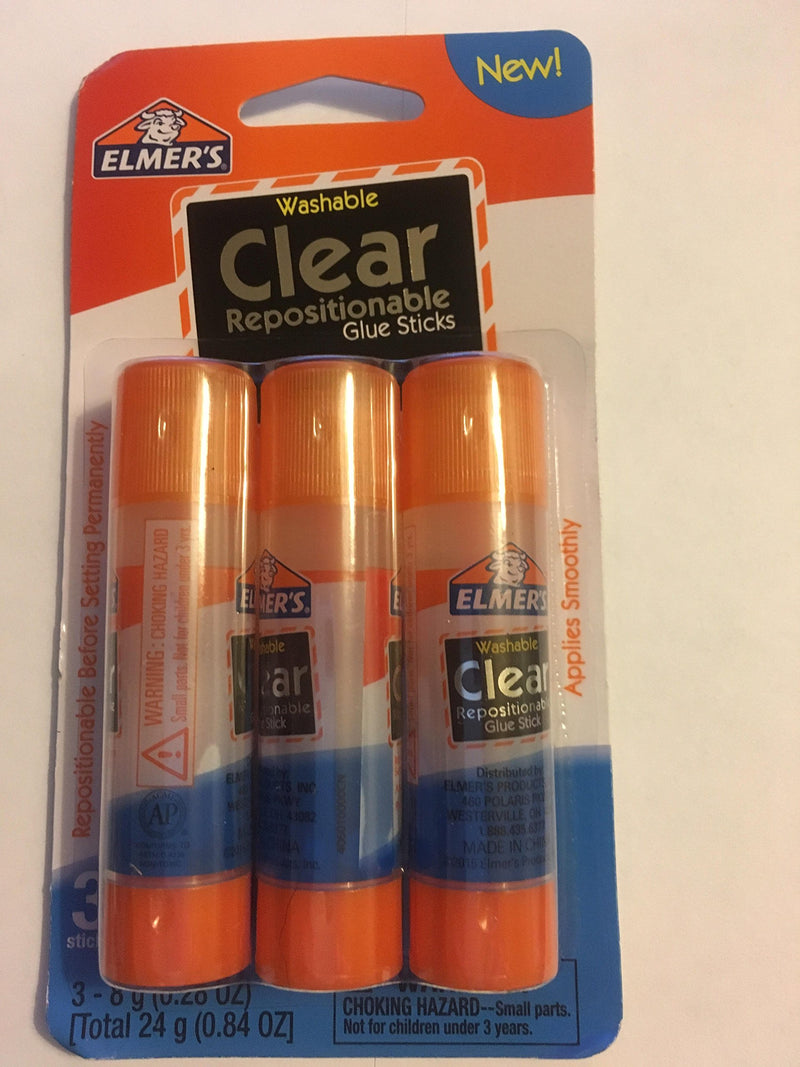 Elmer's Washable Clear Repositionable Glue Sticks - 3 Pack (0.28 Ounces each)