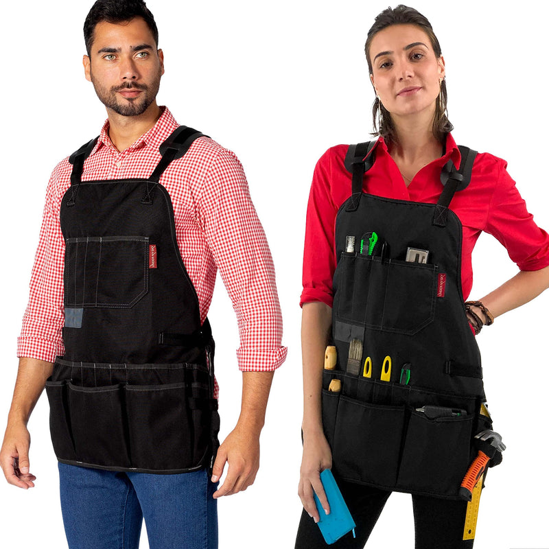 Under NY Sky Tool Apron – Magnetic Tool Holder – Heavy Duty Black Oxford Canvas – CrossBack – 18 Pockets – Adjustable for Men, Women – Pro Mechanic, Woodworker, Carpenter, Electrician, Gardener Apron