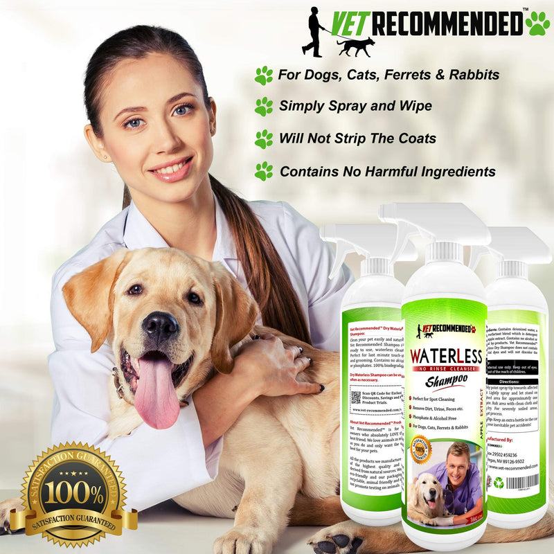 Vet Recommended Waterless Dog Shampoo No Rinse Dry Shampoo for Dogs (16oz/473ml), Detergent and Alcohol Free, Apple Extract - Perfect for Spot Cleaning The Dog Coat - Made in USA