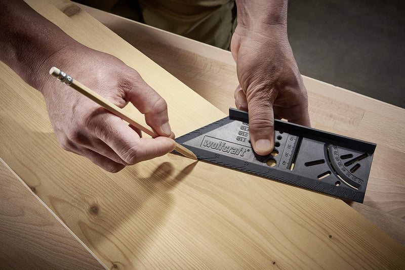 wolfcraft I 3D miter square I 5208000 I for processing three-dimensional workpieces I stops for 45° and 90° angles I can be used as a marking gauge for parallel lines
