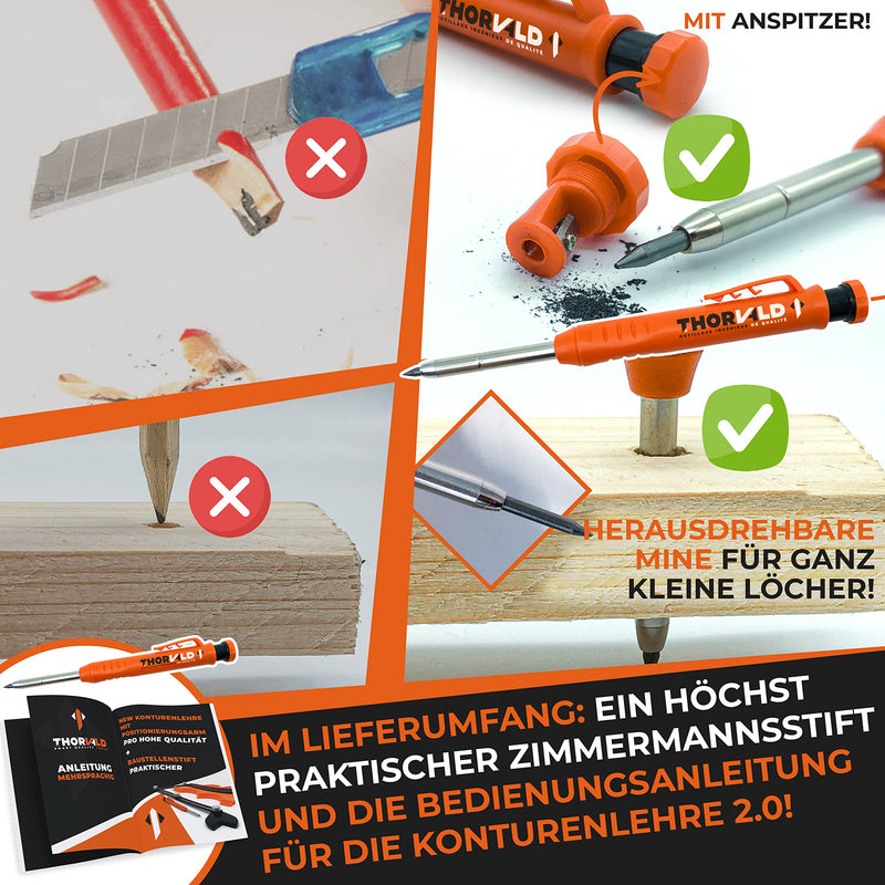 THORVALD tool contour gauge with lock and angle template - 25cm contour gauge contour template for tiles, parquet, laminate - incl. deep hole marker + instructions - contour taker with lock