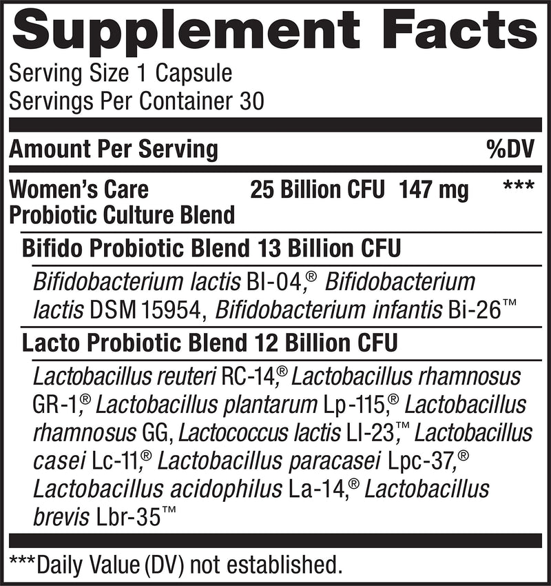 Renew Life Women's Probiotics 25 Billion CFU Guaranteed, 12 Strains, Shelf Stable, Gluten Dairy & Soy Free, 30 Capsules, Ultimate Flora Women's Care 30 Count