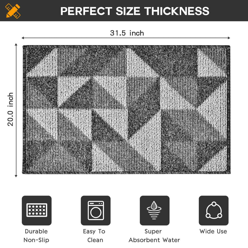 Indoor Doormat,Front Back Door Mat Rubber Backing Non Slip Door Mats 20â€x31.5â€ Absorbent Resist Dirt Entrance Doormat Inside Floor Mats Area Rug for Entryway Machine Washable Low-Profile (Black) Black 20â€x31.5â€