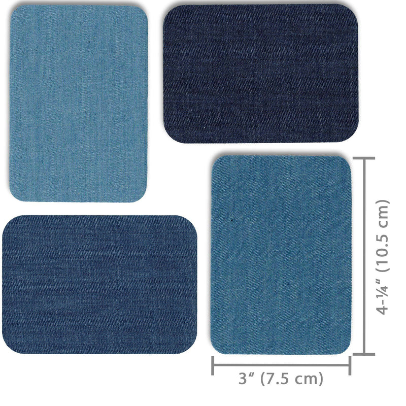 ZEFFFKA Premium Quality Denim Iron-on Jean Patches Inside & Outside Strongest Glue 100% Cotton Assorted Shades of Blue Repair Decorating Kit 12 Pieces Size 3" by 4-1/4" (7.5 cm x 10.5 cm)
