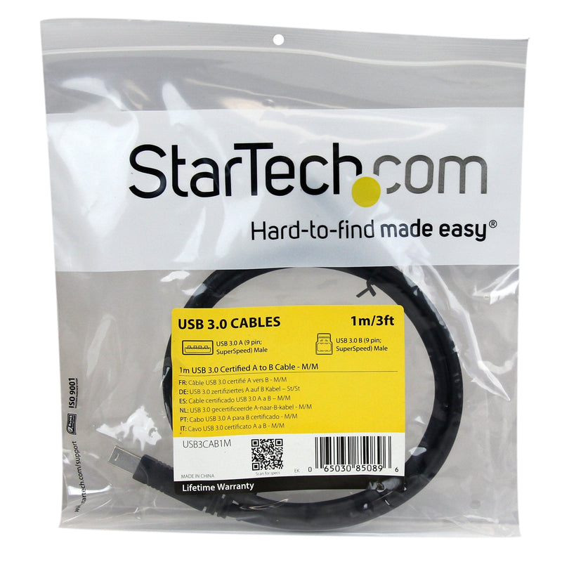 StarTech.com 1m 3 ft Certified SuperSpeed USB 3.0 A to B Cable Cord - USB 3 Cable - 1x USB 3.0 A (M), 1x USB 3.0 B (M) - 1 meter, Black (USB3CAB1M) 3 feet