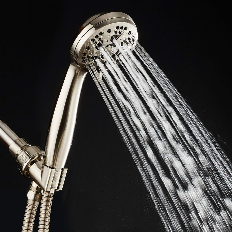 AquaDance High Pressure 6-Setting Full Brushed Nickel Handheld Shower Head with Stainless Steel Hose. Officially Independently Tested to Meet Strict US Quality & Performance Standards!