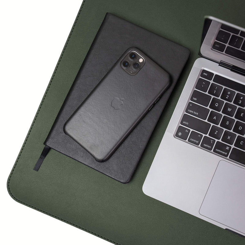 Non-Slip Leather Desk Pad 32â€ x 17â€, Vine Creations Desk Mat Protector Waterproof Dark Green - 2021 Upgraded Sewing PU Leather Mouse Pad Writing Surface, Office Decor Desktop Blotter for Top of Desk 32" x 17"