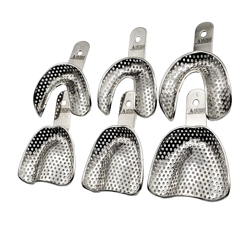 Edentulous Jaw Impression Trays Set of 6 Perforated Stainless Steel ARTMAN Brand