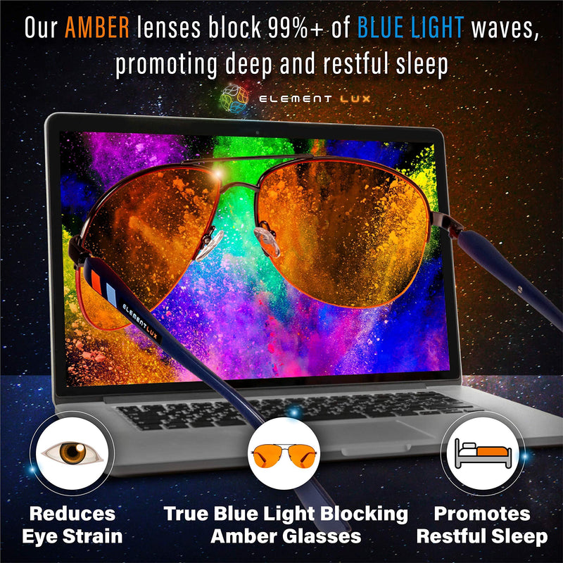 Element LUX 99% Blue Light Blocker Glasses | Blue Light Glasses for Better Sleep and Eye Strain | Gaming Glasses and Computer Glasses - 400UV True Amber Lense