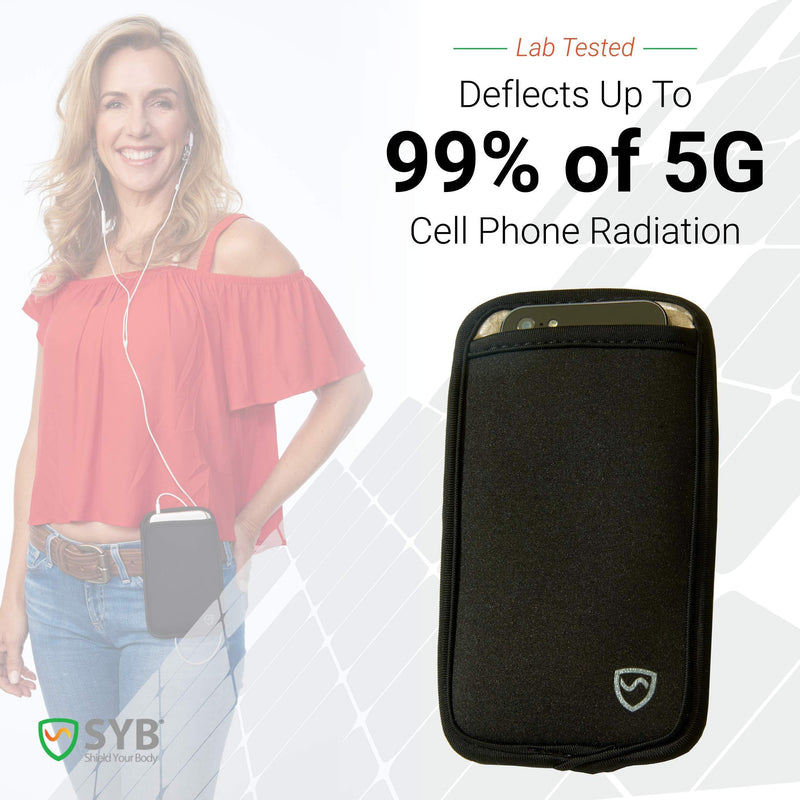 SYB Phone Pouch, EMF Radiation Protection Sleeve, Regular Black For phones up to 2.75" wide
