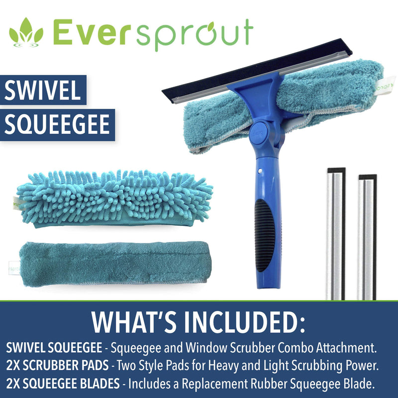 EVERSPROUT Swivel Squeegee and Microfiber Window Scrubber Combo | 2-in-1 Window & Glass Cleaning Tool | Adjustable to Clean from Multiple Angles | Includes 10-Inch Squeegee Blade (No Pole)
