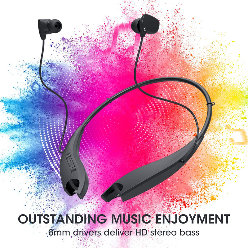 Bluetooth Neckband Headphones Around The Neck Bluetooth Headset with 24H of Playback Noise Cancelling Microphones for Clear Calls, Work, Music, Conference, Compatible with Cellphones, PC, Tablet, TV