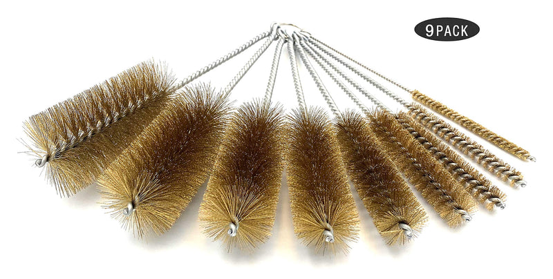 Ctsyuqoo Pipe Cleaning Brush Set with Brass Bristles, 9 Piece Variety Pack for Auto Parts, Bottles, Guns, Tubes, Etc.