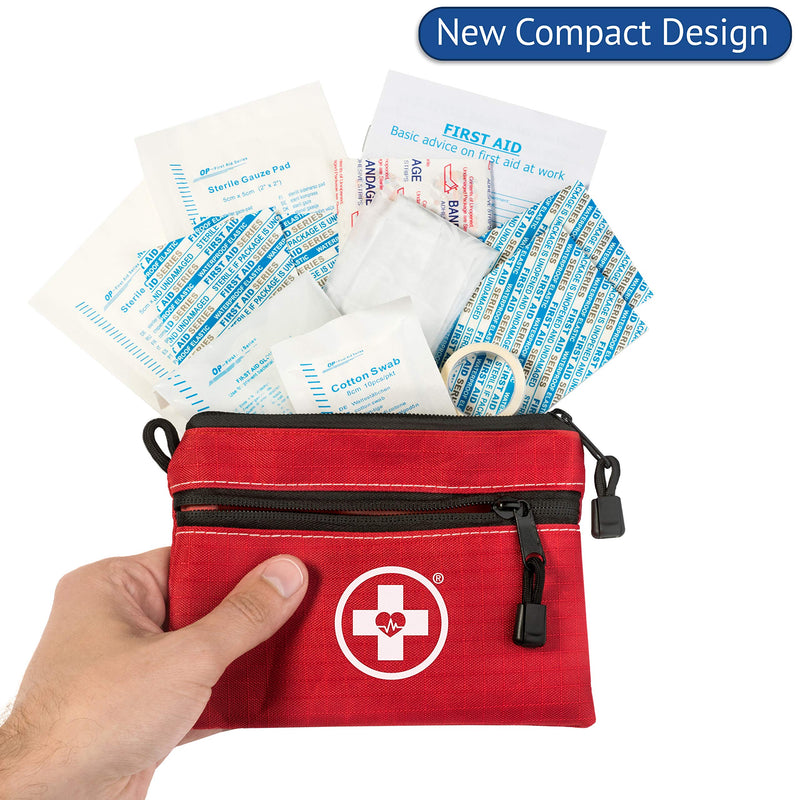 Swiss Safe Survival First Aid Kit Pocket Sized Poich, Lightweight & Compact with Dual Zippers, 64 Piece x 10 Pack