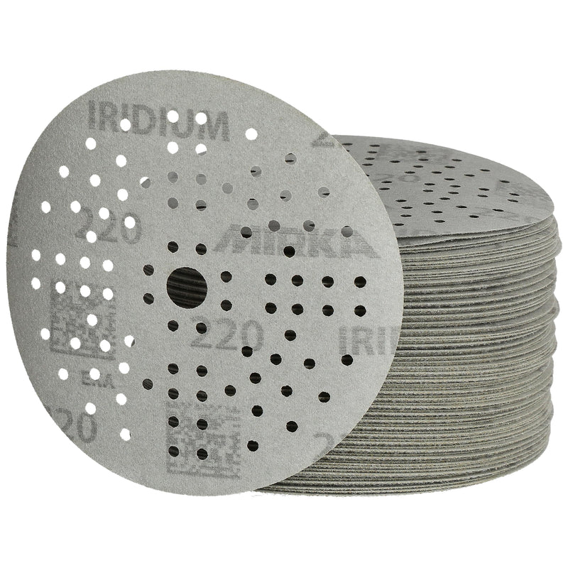 Mirka Iridium premium sandpaper Ø 125mm Velcro 89-hole, grain 220, 100 pieces / for sanding paint, filler, primer, wood, steel, solid surface materials, plastic grain P220