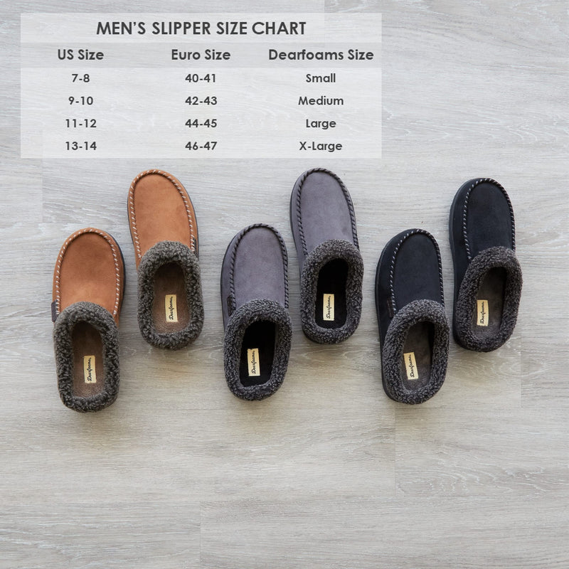 Dearfoams Men's Microfiber Suede Clog with Whipstitch Slipper Medium Wide Black