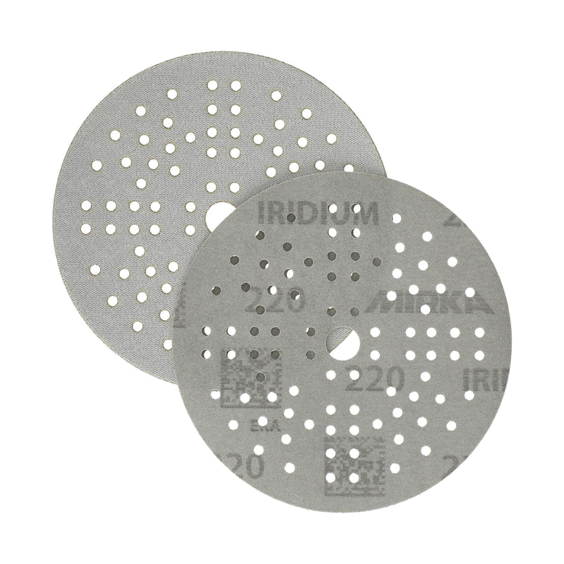 Mirka Iridium premium sandpaper Ø 125mm Velcro 89-hole, grain 220, 100 pieces / for sanding paint, filler, primer, wood, steel, solid surface materials, plastic grain P220