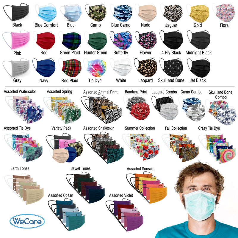 WeCare Adult Disposable Face Mask Individually Wrapped - 50 Pack, Colored Face Masks Gray