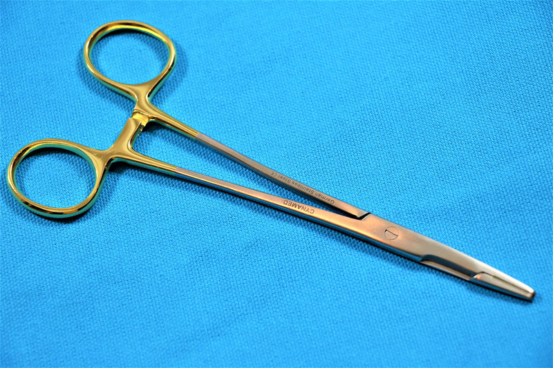 1 TC Olsen Hegar Needle Holder 6.5 Inch Needle Holder Hemostat Scissors Gold Handle Rings Cynamed German Stainless