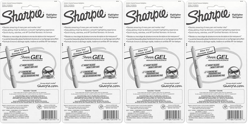 Sharpie Accent Tank-Style Highlighters, Colored Highlighters [25174PP] 4 Count (Pack of 4) Total 16 highlighters