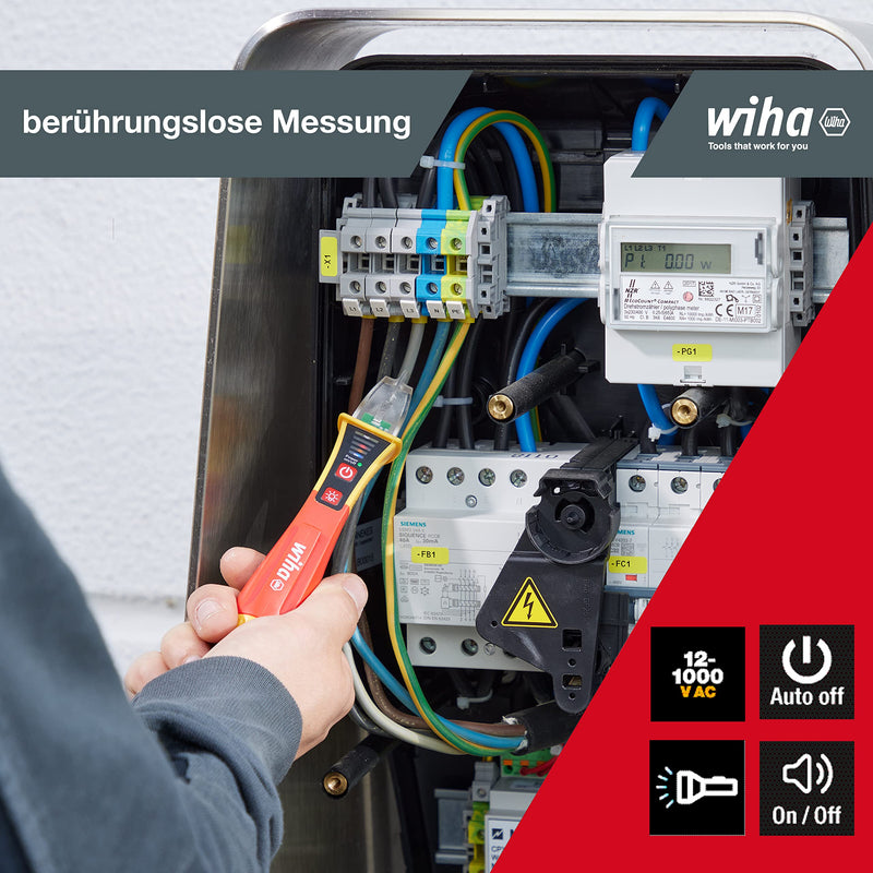 Wiha non-contact single-pole voltage tester I 12 - 1,000 V AC with integrated flashlight incl. 2x AAA batteries (43797)