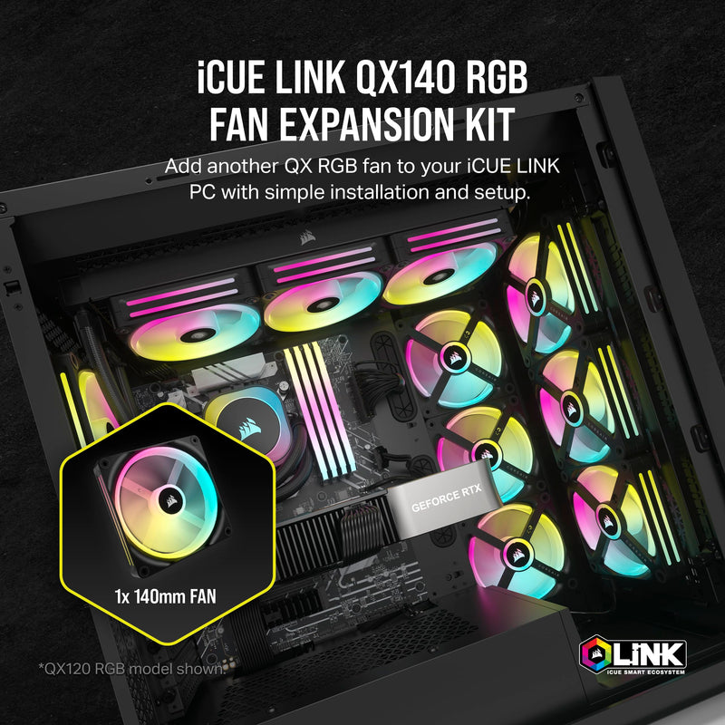 Corsair iCUE LINK QX140 RGB 140mm Magnetic Dome RGB Single Fan - Black Single (140mm)