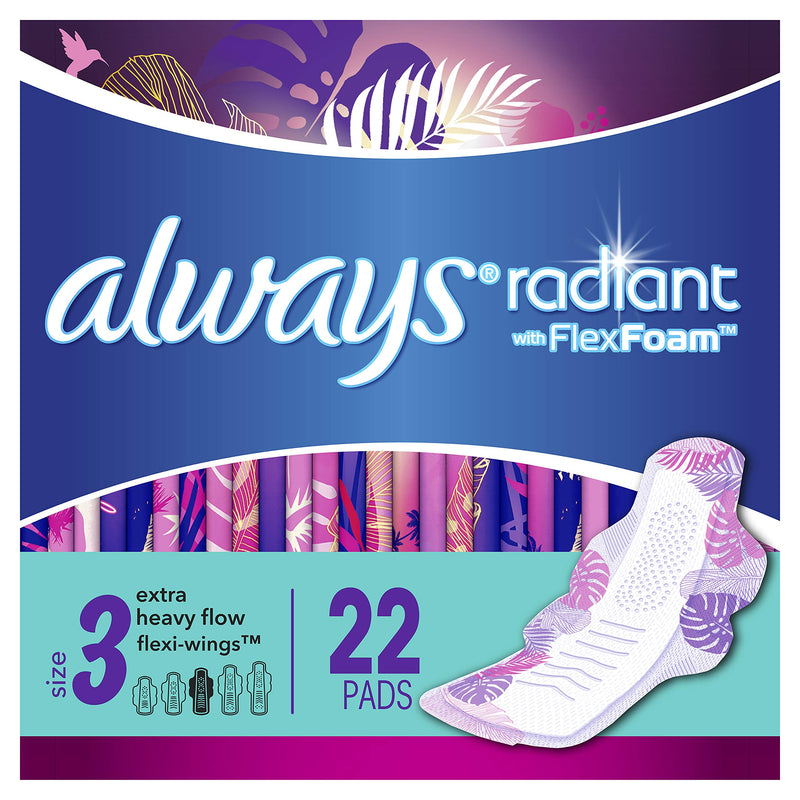 Always Radiant Pads, Size 3, Extra Heavy Flow Absorbency, Scented, 22 Count