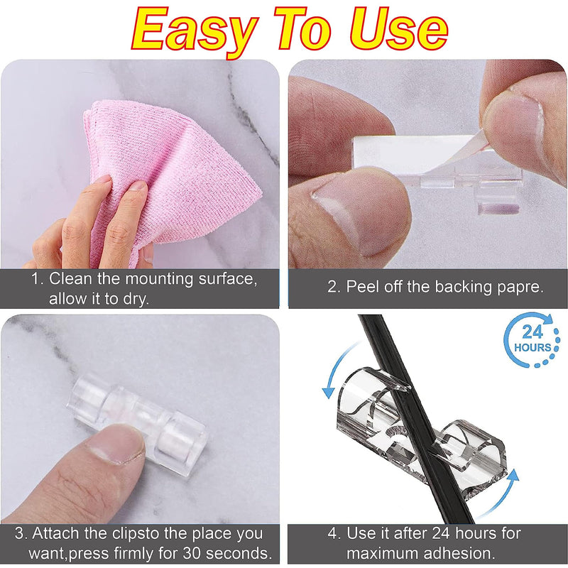 Cable Clips with Strong Self-Adhesive 40 Pcs+2Pairs Double-Sided Adhesive Wall Hooks Hanging (M) M