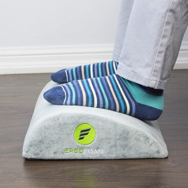 ErgoFoam Adjustable Desk Foot Rest for Added Height - Orthopedic Teardrop Design - Large Premium Foot Rest Under Desk - Most Comfortable Foot Stool Under Desk for Lumbar, Back, Knee Pain (Grey) Grey