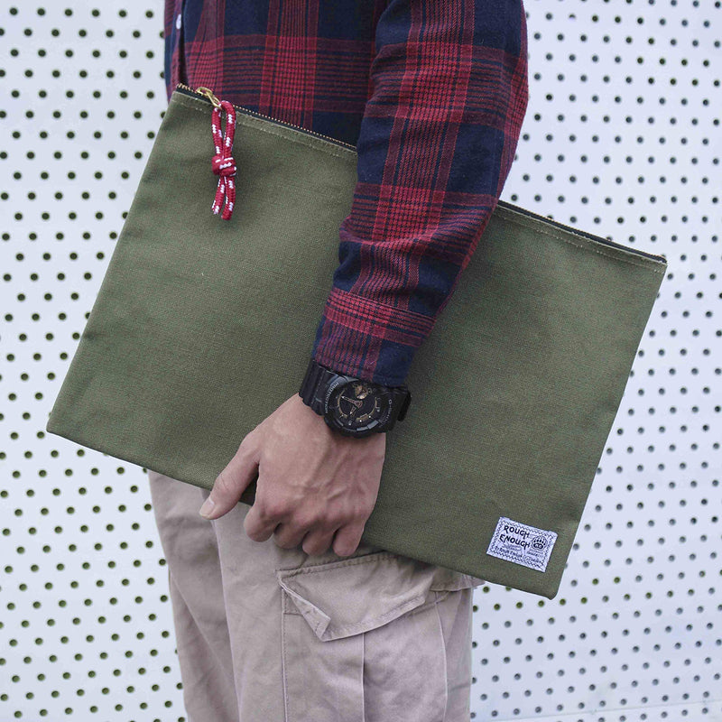 Rough Enough Document Organizer Storage File Holder Bag Zipper Pouch for Legal Size Paper Art Supplies in Army Green Waxed Canvas