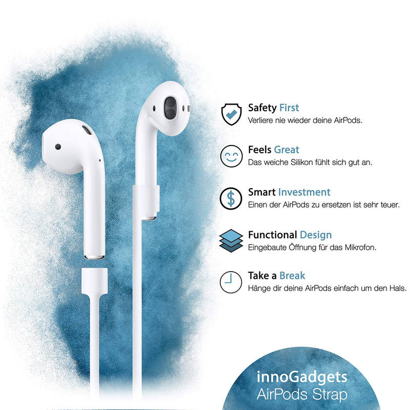 innoGadgets Strap for Apple AirPods | Smart Accessory â€“ Never Lose Your AirPod | Connector Wire Cable Cord for AirPods | White - 22 inches Strap for AirPods
