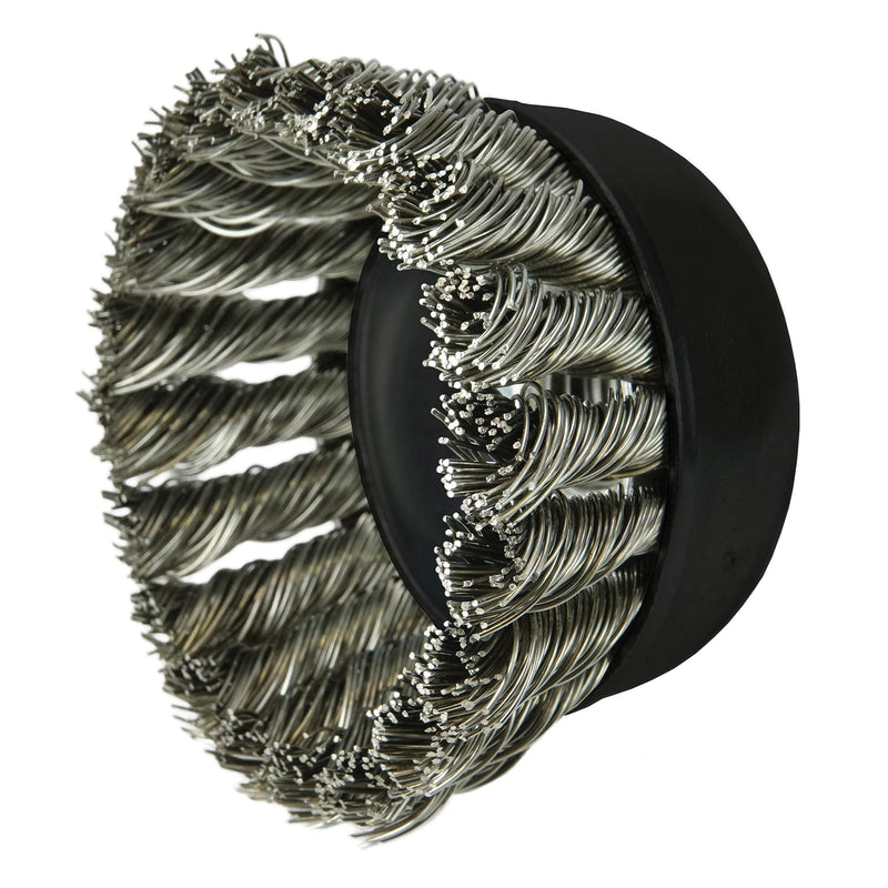 Weiler 13258 2-3/4" Single Row Knot Wire Cup Brush, .020" Stainless Steel Fill, 5/8"-11 UNC Nut, Made in the USA 2-3/4" Dia .020" Wire Size x 1" Trim Length