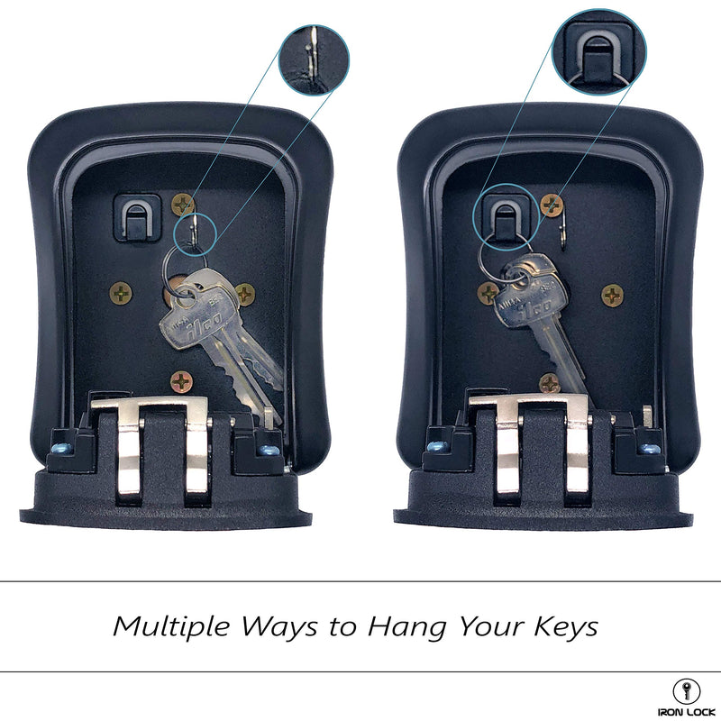 Iron Lock® Wall Mount Key Lock Box for Keys 4 Digit Combination with Resettable Code with A B Switch Waterproof Indoor Outdoor House Key lockbox for Spare House Keys 5 Capacity Medium Black