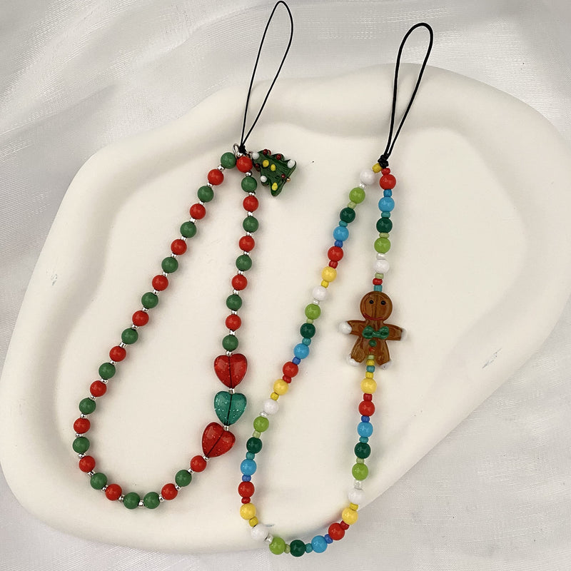 TUCAI Christmas Beaded phone charms Christmas Tree Phone Chain Handmade Rainbow Acrylic Beads Keychain for Women Girls style 2