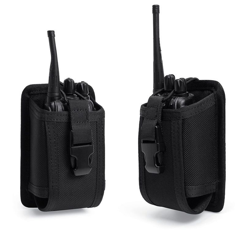 TACNEX Universal Radio Holster Tactical Radio Holder Elastic Walkie Talkies Pouch Two Ways Radio Nylon Case w/ MOLLE Strap Duty Belt Clip for Police Leo Security Firefighter Rescue EMS EMT Military Black Full Nylon Construction
