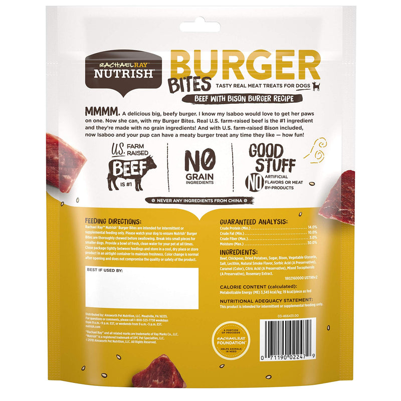 Rachael Ray Nutrish Real Meat Dog Treats Burger Bites - Beef with Bison Burger 12 Ounce (Pack of 1)