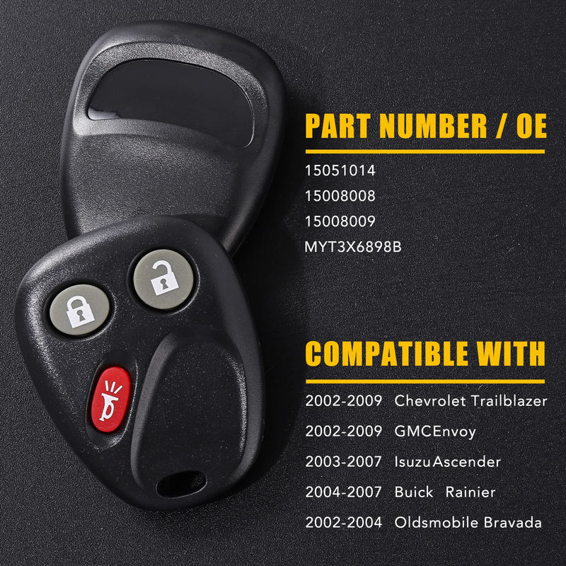 OGATOO Key Fob Replacement Fits for 2002-2009 Chevy Trailblazer, 2002-2009 GMC Envoy, 2003-2007 Isuzu Ascender, 2004-2007 Buick Rainier, 2002-2004 Oldsmobile Bravada, 3 Btn #15051014 Car Remote Set 1