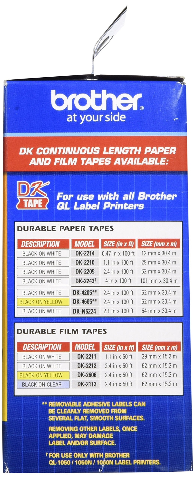 Brother Genuine DK-2210 Continuous Length Black on White Paper Tape for Brother QL Label Printers, 1.1" x 100' (29mm x 30.4M), 1 Roll per Box, DK2210